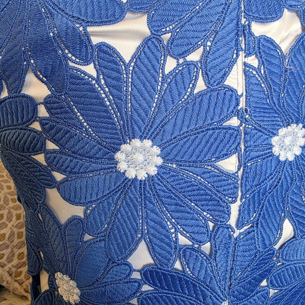Alex Marie Royal Blue Floral Lace Sheath Dress Size 2 Wedding Guest - Picture 12 of 16
